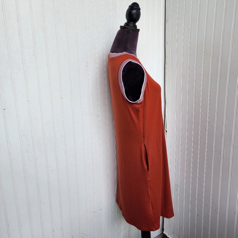 MEROKEETY Women's Stretch Sleeveless Pocketed Dress Shift Rusty Orange Rayon M - Picture 6 of 14